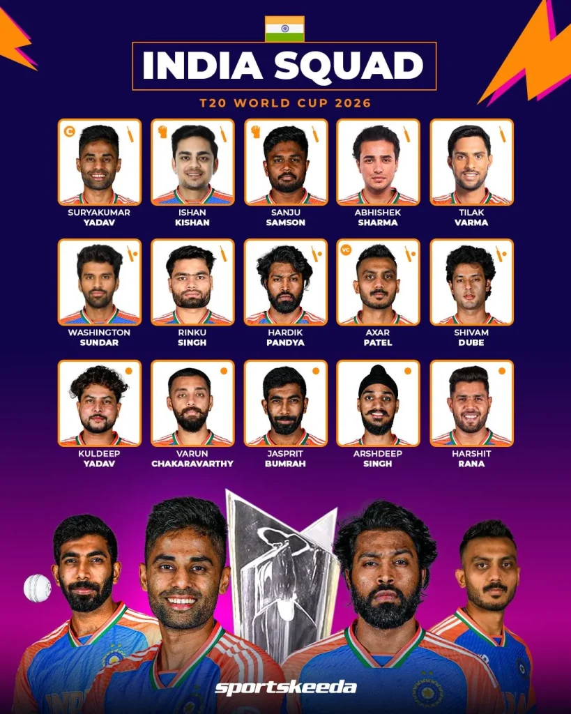 India Team Squad for T20 World Cup 2026 | IND Team Squad T20 WC